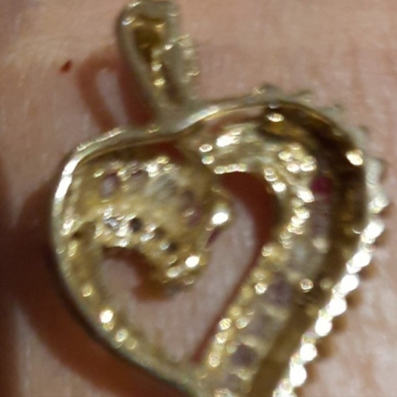 GENUINE solid 14k yellow gold JULY BIRTHSTONE RUBY DIAMOND ❤️ HEART 💖 PENDANT - Picture 3 of 5